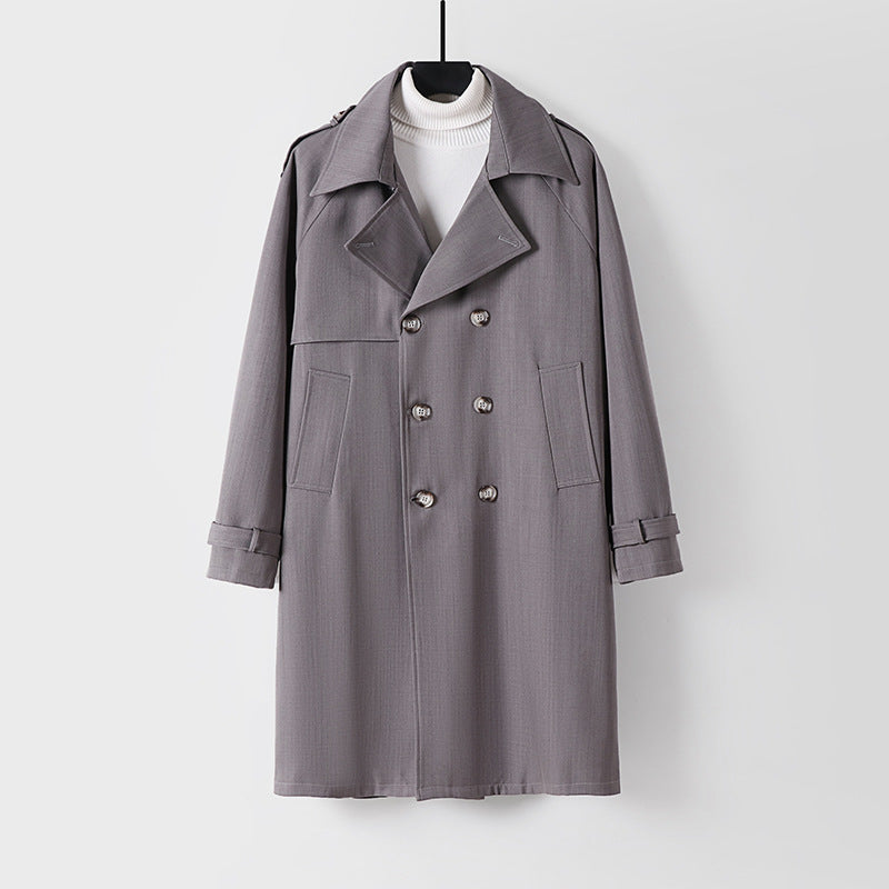 Herr Mid-Length Oversized Trench Kappa med Dubbel Knapp Slå och Axelklaffar