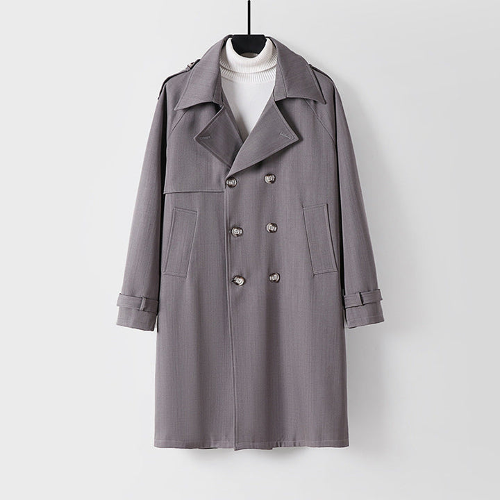 Herr Mid-Length Oversized Trench Kappa med Dubbel Knapp Slå och Axelklaffar