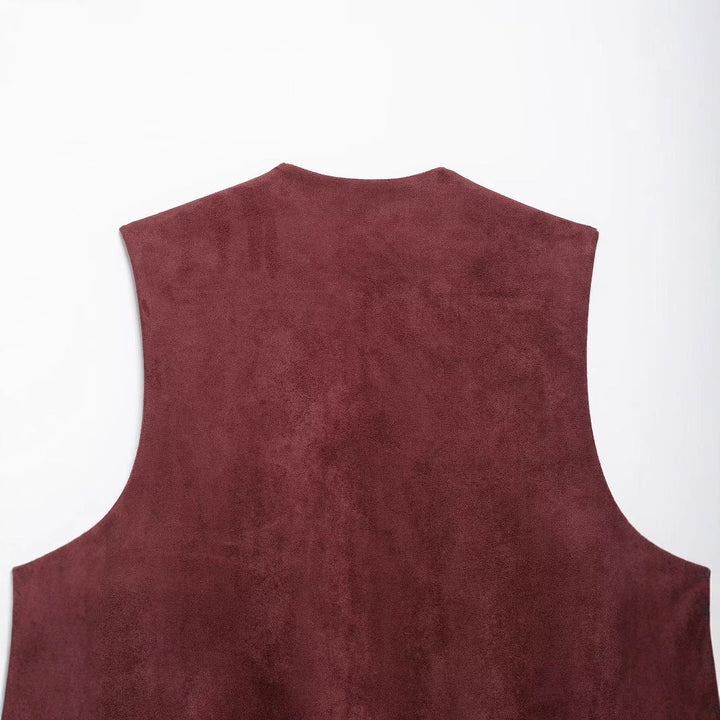 Dam Sleeveless Suede-Look Väst med Blommig Appliqué