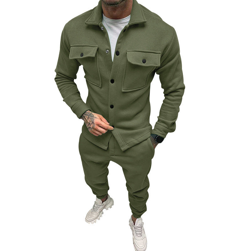 Herr Nan Utilitarian Sweat Training Set med Overshirt, Bröst Flaps, och Tapered Jogger Byxor