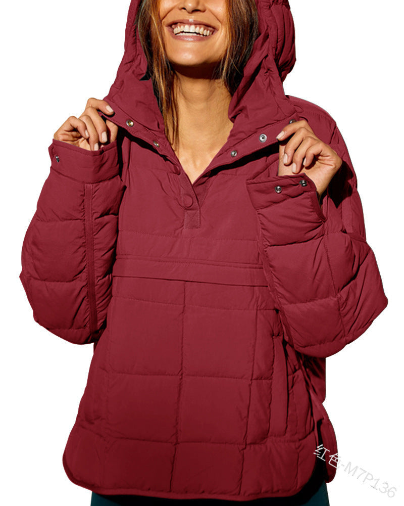 Dam Quiltad Fodrad Pull-Over Anorak med Huva