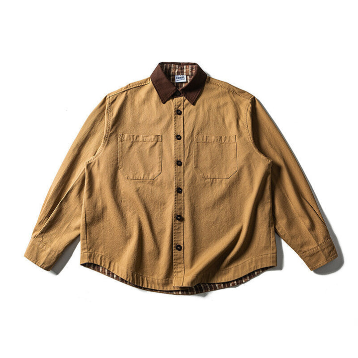 Unisex Oversized Skjorta Jacka med Contrast Krage och Rutig Foder