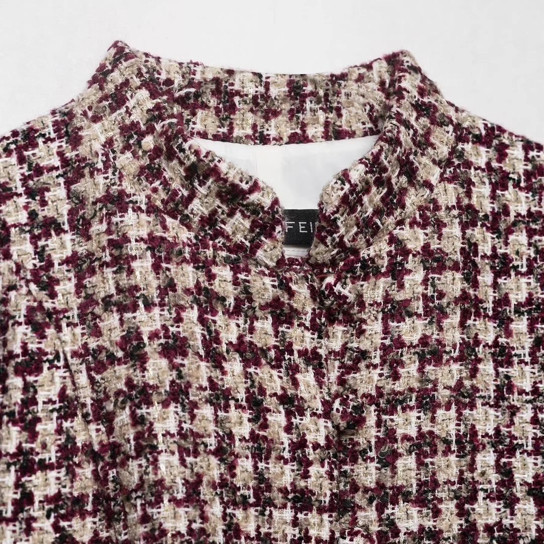 Dam Boucle-Tweed Jacka med Ståkrage och Konstpäls Muddar