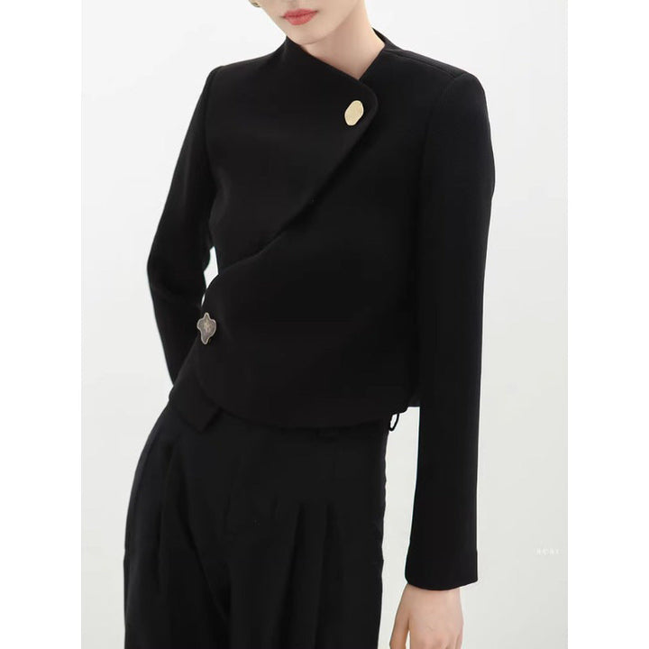 Dam elegant kort blazer jacka med asymmetric skärning