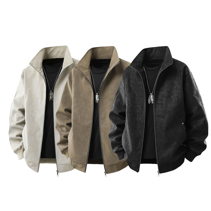 Herr Kunstleder-Blouson med Hög Ståkrage och Dold Dragkedja