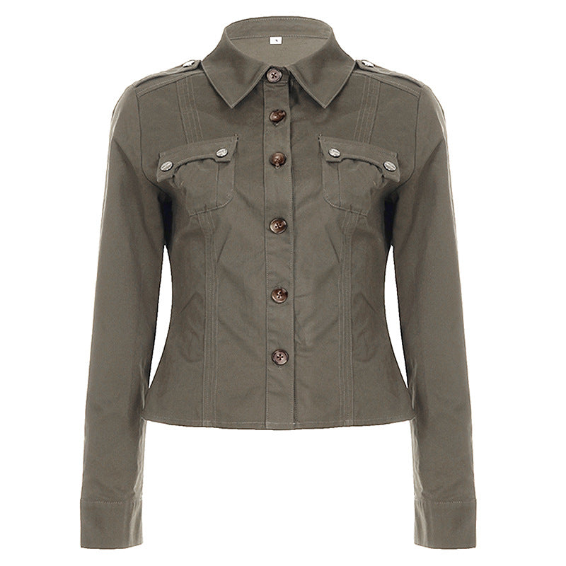 Dam figursydd shirt jacka med bröstfickor och distinctive seam design