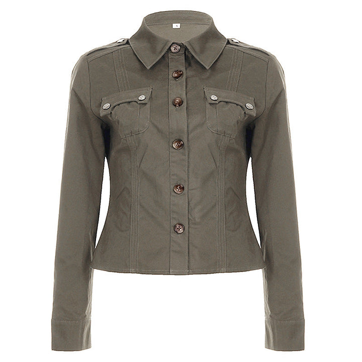Dam figursydd shirt jacka med bröstfickor och distinctive seam design