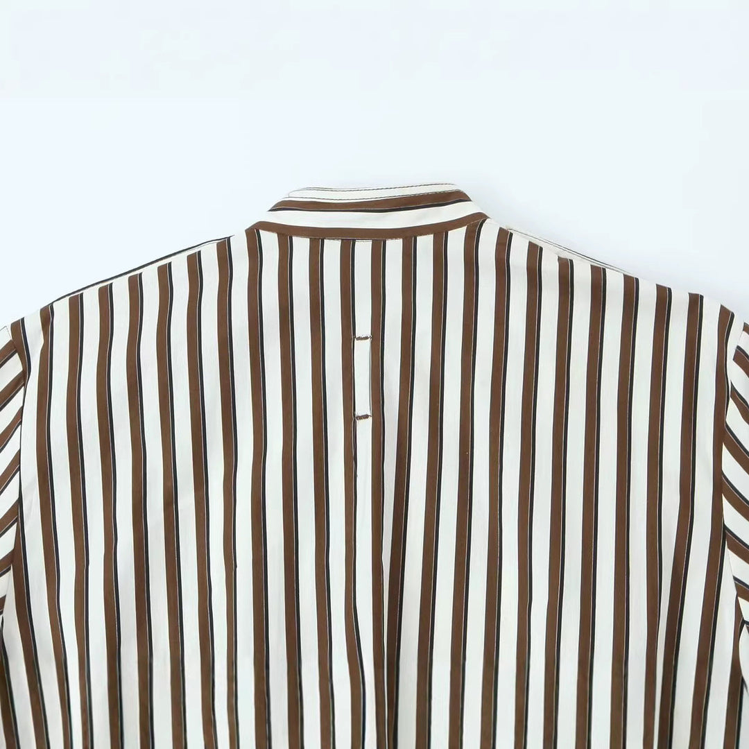 Dam Randig Oversize Övergångsjacka med Stå Krage och Patch Breast Ficka