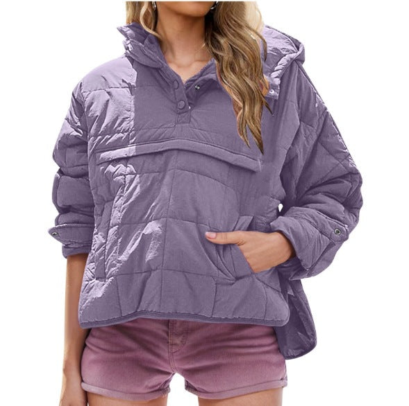 Dam Quiltad Fodrad Pull-Over Anorak med Huva