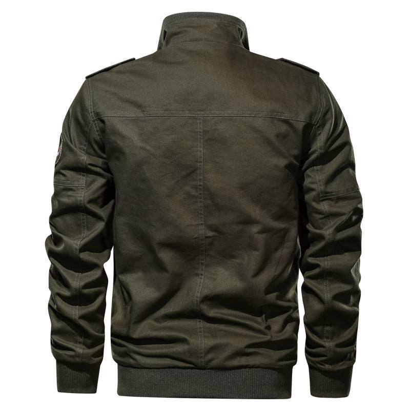 Herr Canvas Pilot Jacka i Utility Stil med Epaulettes och Zip Bröstficka