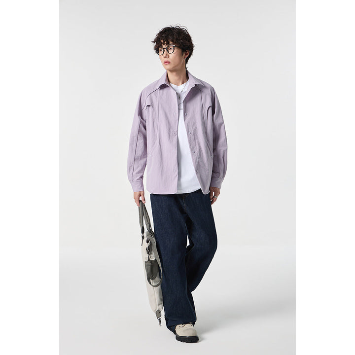 Dam Oversized Skjorta Jacka med Curved Seam och Tryckknappsslå