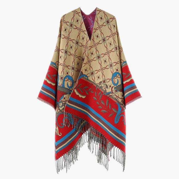 Dam Jacquard-Woven Fringe poncho i Tapestry look
