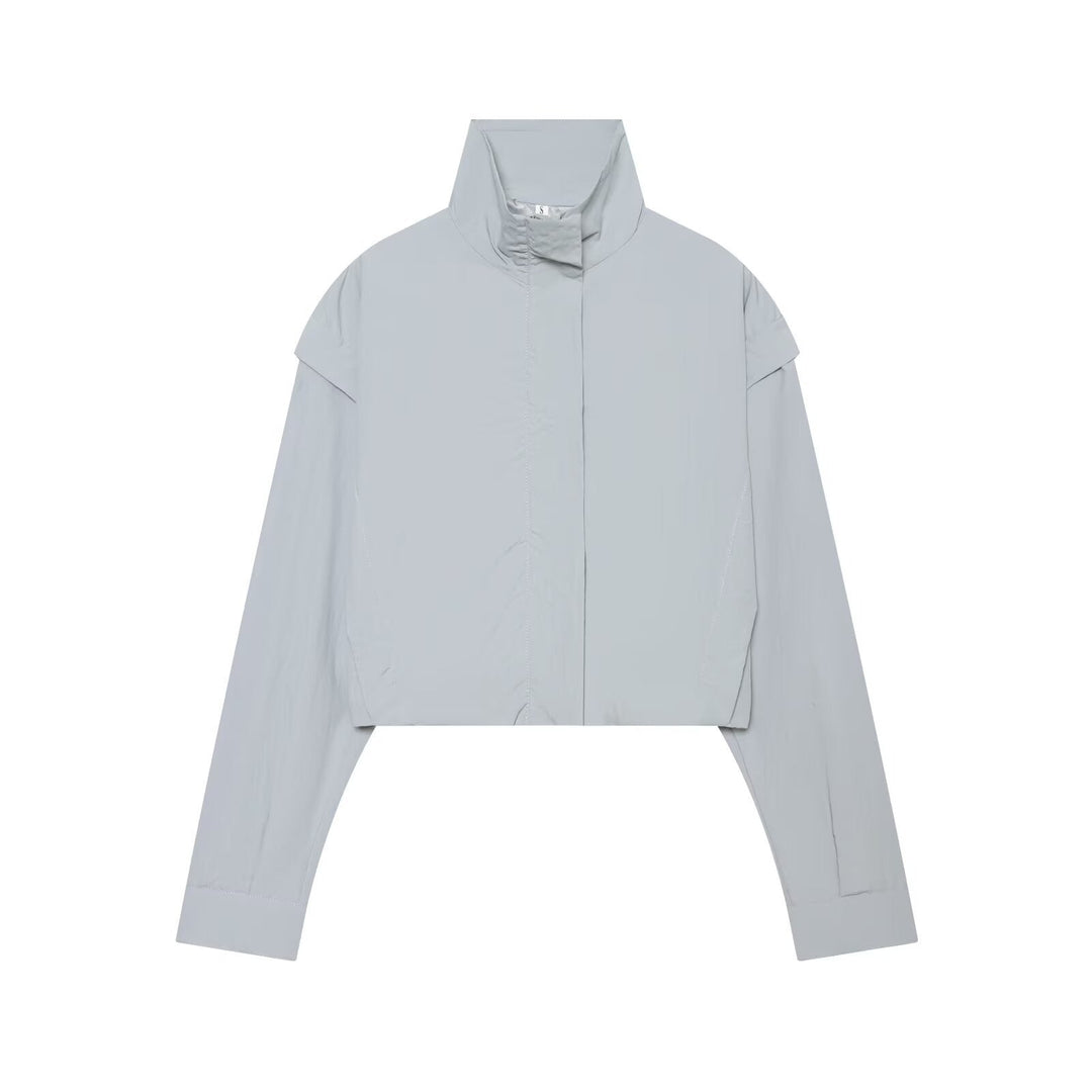 Dam Lätt Kort Blouson med Hög Stå Krage och Dold Front