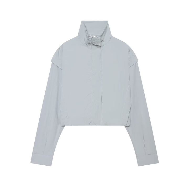 Dam Lätt Kort Blouson med Hög Stå Krage och Dold Front