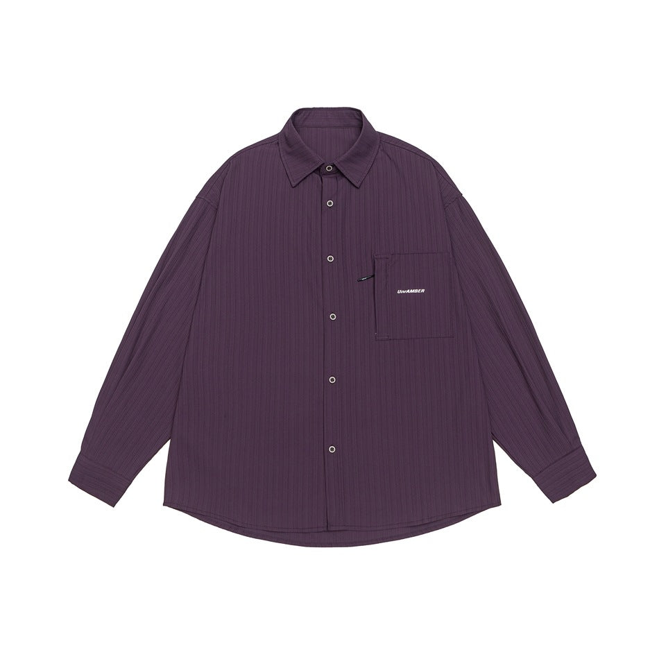 Unisex Oversized Skjorta Jacka med Strukturerad Ribbad Look och Lapp Breast Ficka