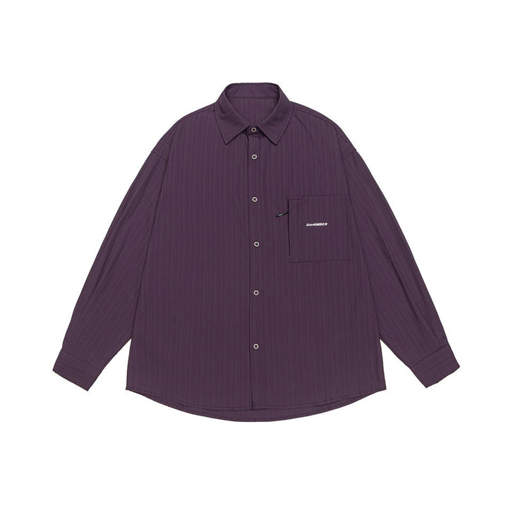 Unisex Oversized Skjorta Jacka med Strukturerad Ribbad Look och Lapp Breast Ficka