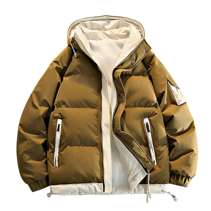 Herr Oversized Isolerad med Huva Pufferjacka med Contrast Foder och Drawcord Fåll