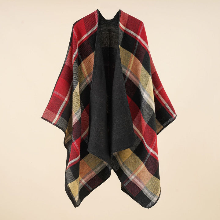 Dam Oversize Rectangle poncho i Cape look med Overlock fåll och Check mönster