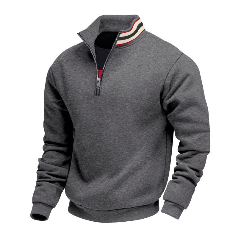Herr Halv Dragkedja College-Tröja med Sportig Ring Krage och Mjuk Fleece Inner Foder