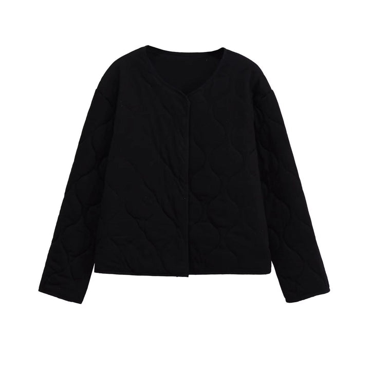 Dam Quiltad Kort Jacka i Oversized Skärning med Round Neck och Wave Stitching