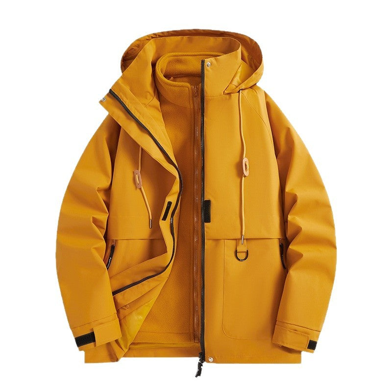 Herr Multi-Layer Softshell Utilityjacka med Integrated Fleece Inre Jacka, Dragsko Huva och Multi-Functional Fickor