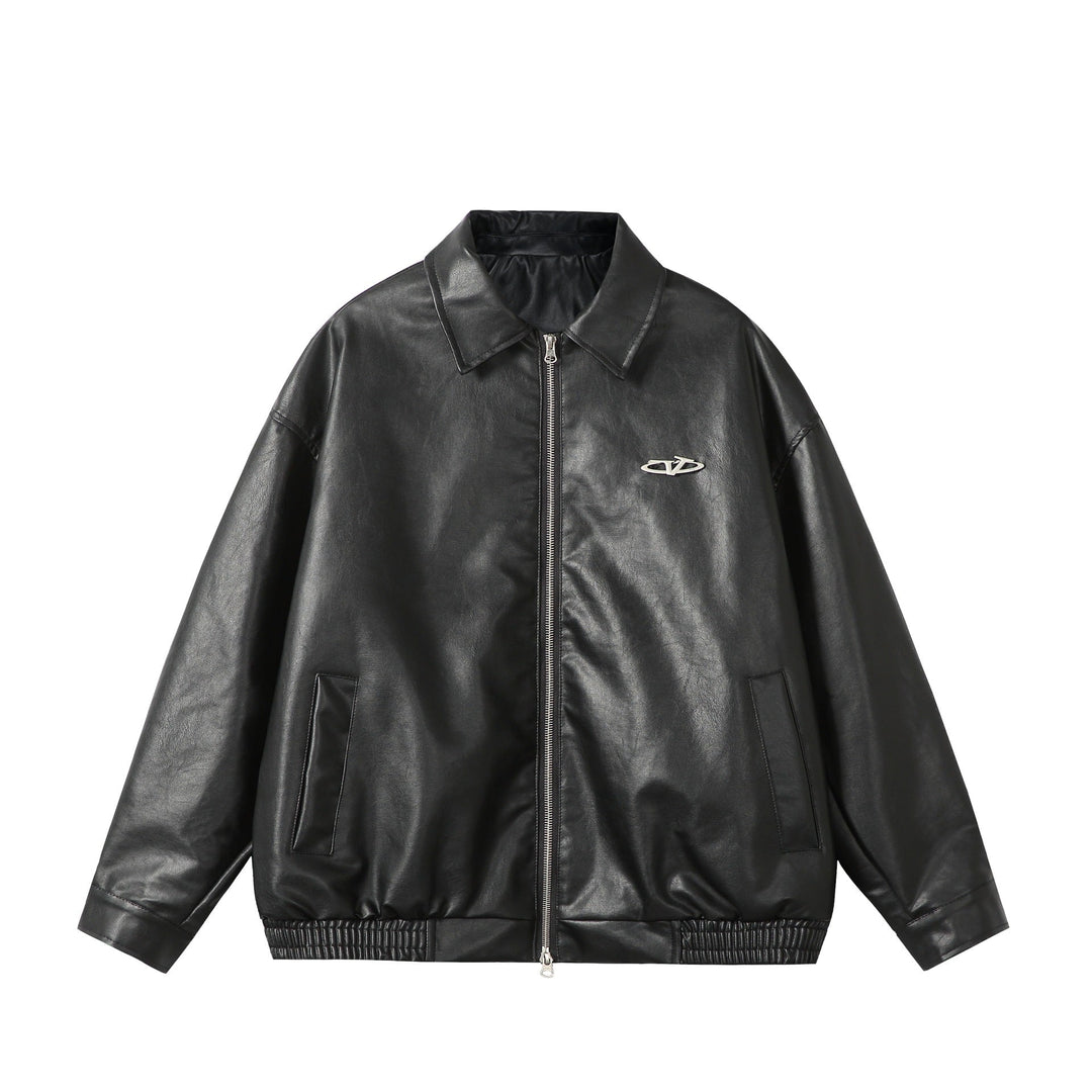 Dam Oversized Smooth Läder Look Blouson Jacka med Elastic Fåll och Metal Logo