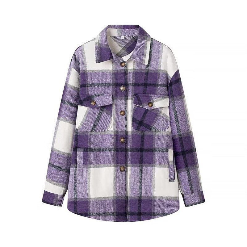 Dam Checked Transition Shacket gjord mjuk Flannel med Attached bröstfickor