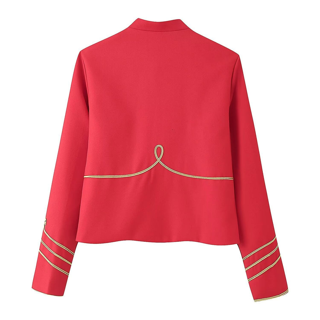 Dam Kort Military-Stil Blazer med Guld Kant Application