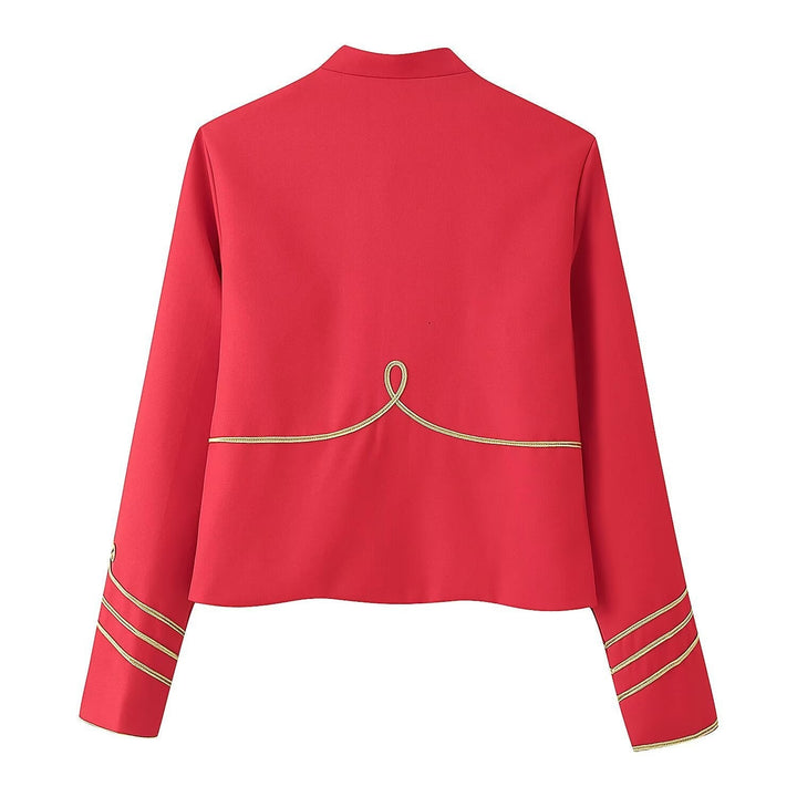 Dam Kort Military-Stil Blazer med Guld Kant Application