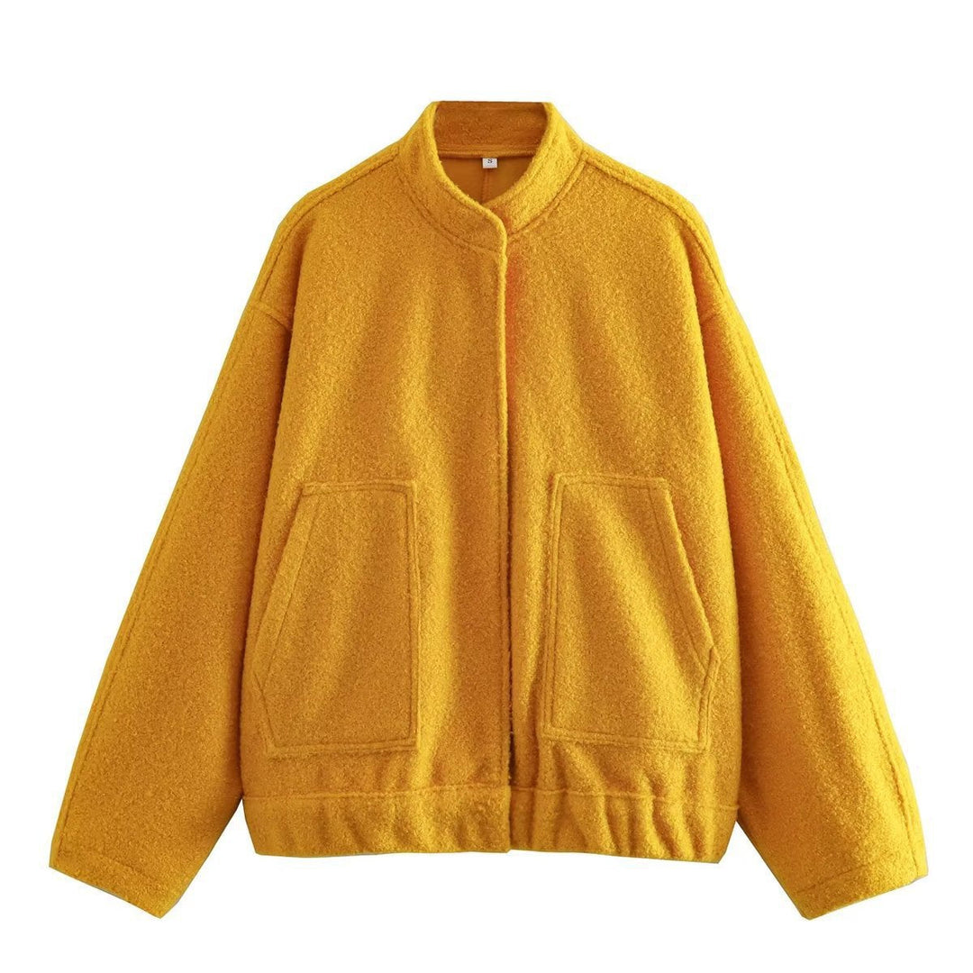 Dam 70+ Oversize Teddy-Fleecejacka med Stå Krage och Patch Fickor