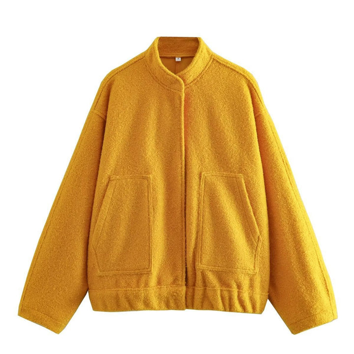 Dam 70+ Oversize Teddy-Fleecejacka med Stå Krage och Patch Fickor