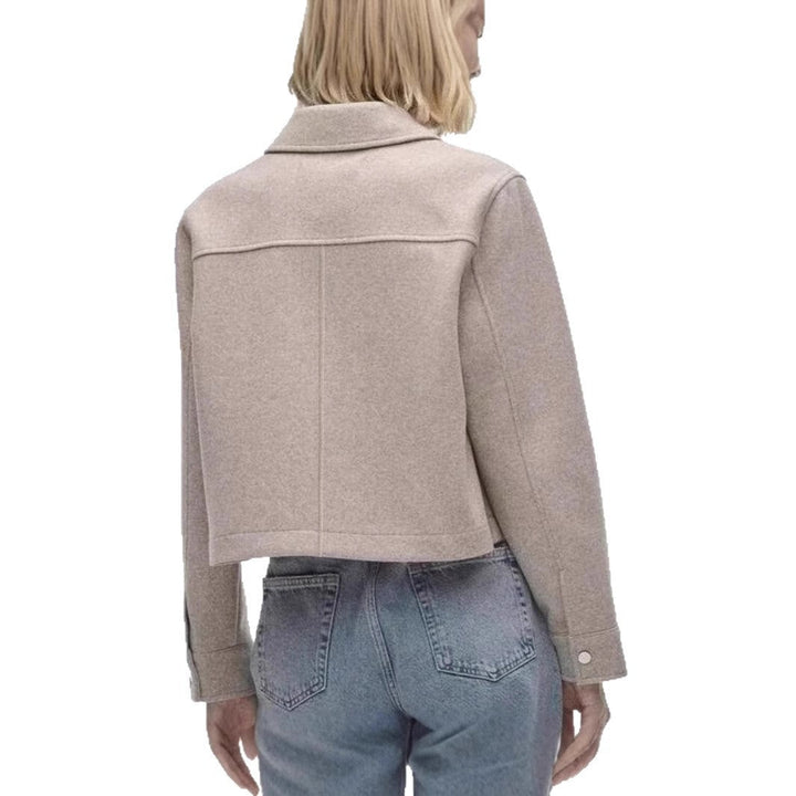 Dam Kort Ull Jacka i Klassisk Stil med Utanpåfickor