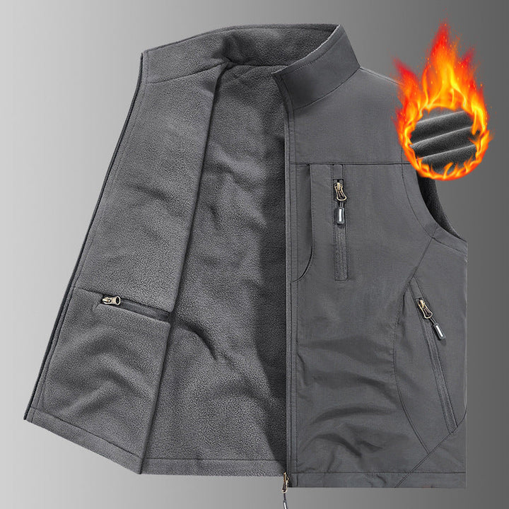 Herr Thermo Fleece Utomhus Väst med Warming Teddyfoder, Vindskyddande Yttre Lager och Multifunctional Zip Fickor