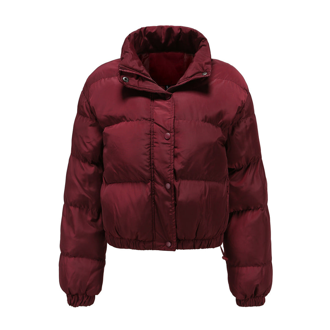 Dam kort quiltad vinterjacka med ståkrage och drawstring