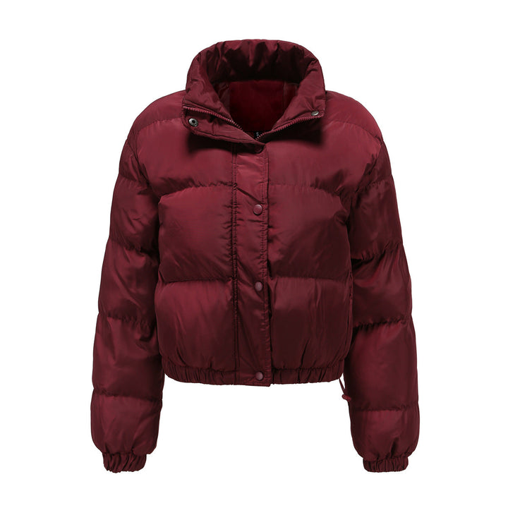 Dam kort quiltad vinterjacka med ståkrage och drawstring
