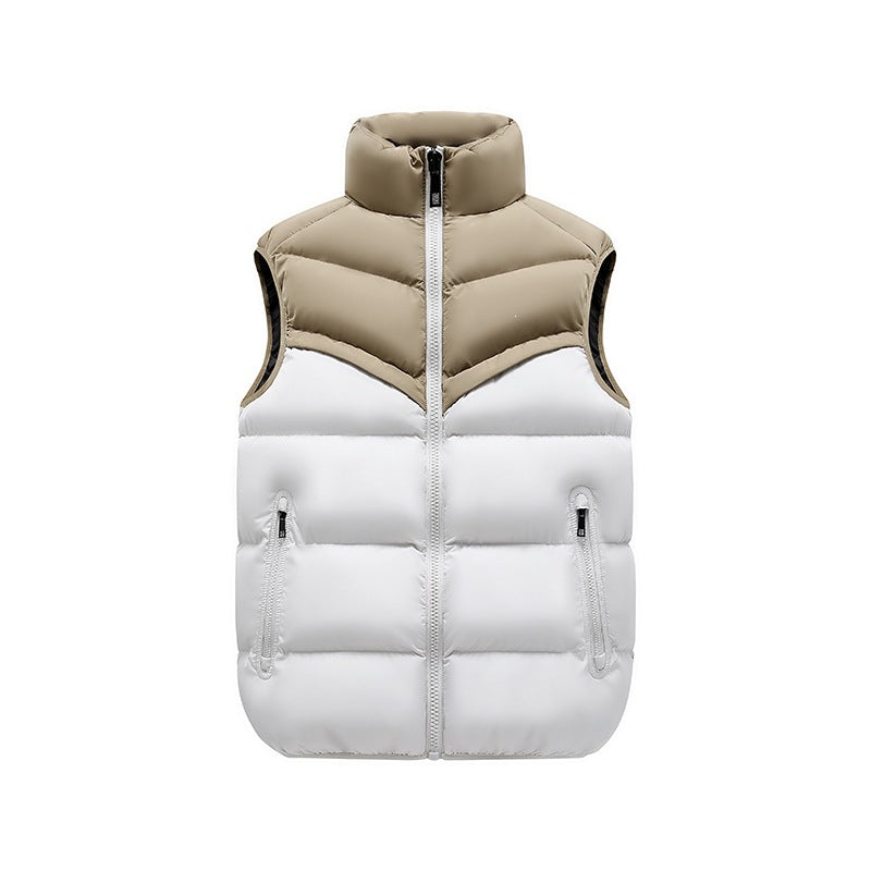 Herr Termisk Quiltad Väst med Hög Ståkrage, Färg Block Design &amp; Dragkedja Fickor