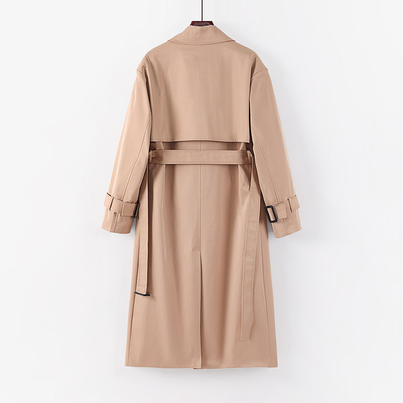 Dam längre skräddad trenchcoat med knytband och vid shawl krage