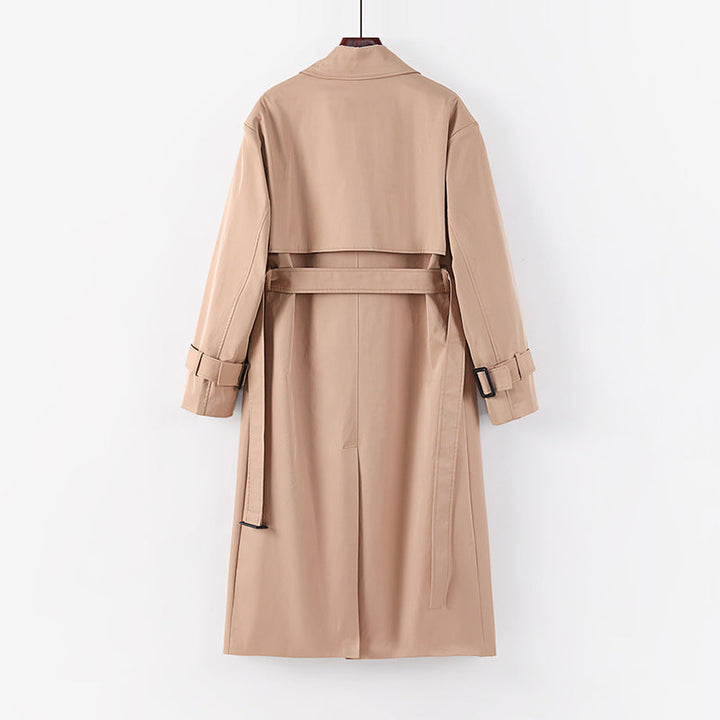 Dam längre skräddad trenchcoat med knytband och vid shawl krage
