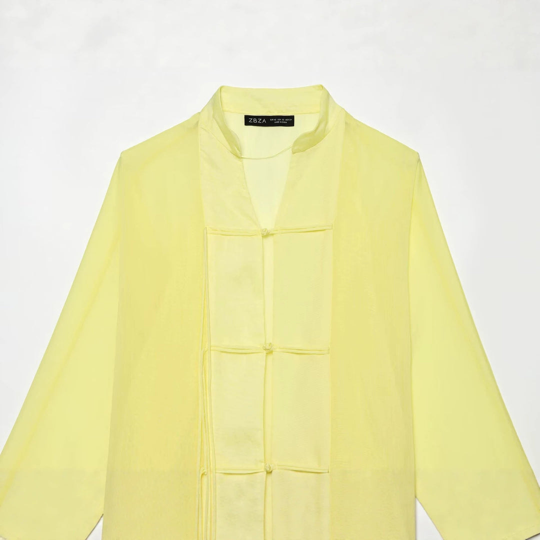 Dam Wide Kimono Cape Tillverkad av Lätt Chiffon Look med Dekorativ Knot Closures