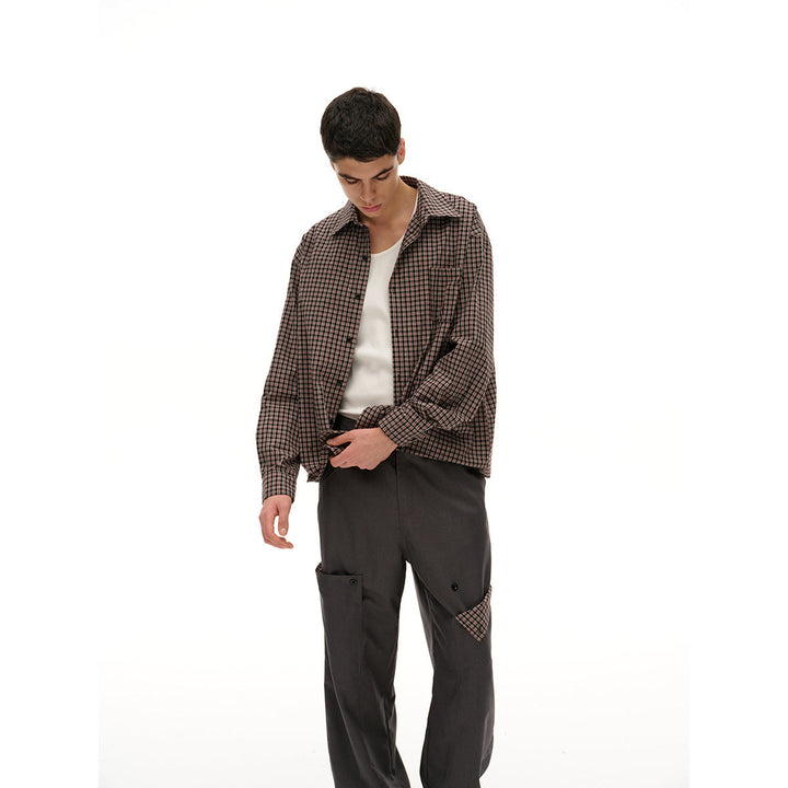 Unisex Straight Overshirt Jacka i Fin Rutigt Mönster