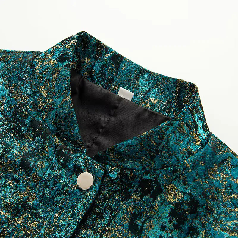 Dam cropped boxy jacka med ståkrage, snap knäppning och patched breast flaps