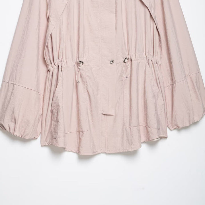 Dam Lätt Oversized Parka med Midja med Dragsko och Balloon Ärmar