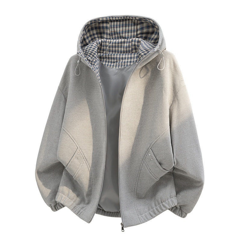 Dam oversized fleecejacka med huva och rutig innerfoder