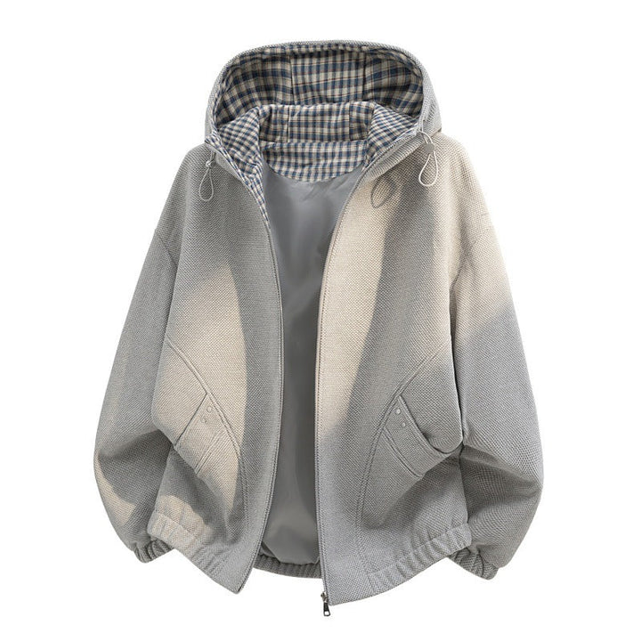 Dam oversized fleecejacka med huva och rutig innerfoder