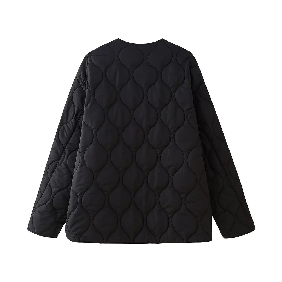 Dam Geometrisk Quiltad Oversized Liner Jacka utan Krage