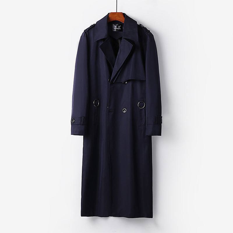 Herr Elegant Ankle-Length Trench Kappa med Dold Knappslå och Midja Bälte