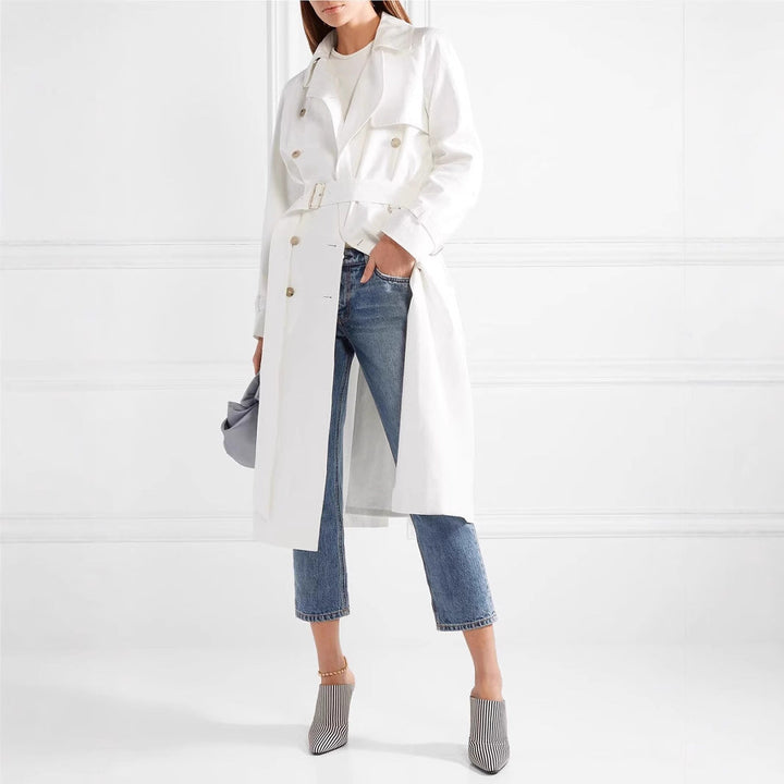 Dam Mid-Length Single-Breasted trenchcoat med Storm Flap och justerbar muddar
