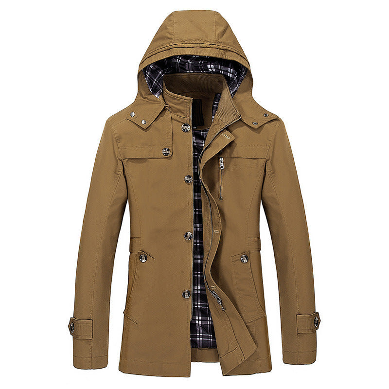 Herr Water-Repellent med Huva Field Jacka med Rutig Termisk Foder, Concealed Dragkedja Slå, och Funktionell Fickor.