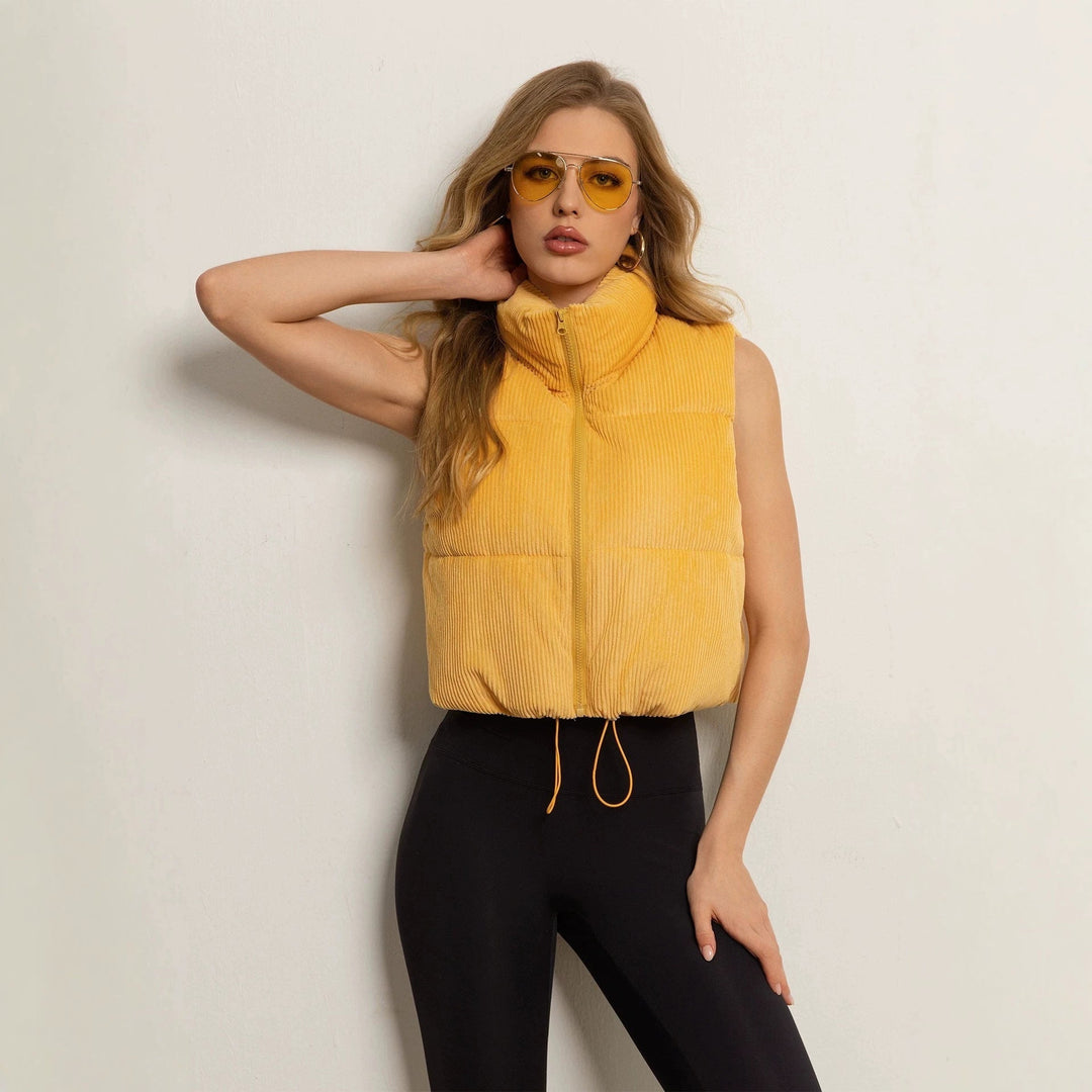 Dam non-vadderad manchester boxy väst med voluminous ståkrage och adjustable drawstring fåll