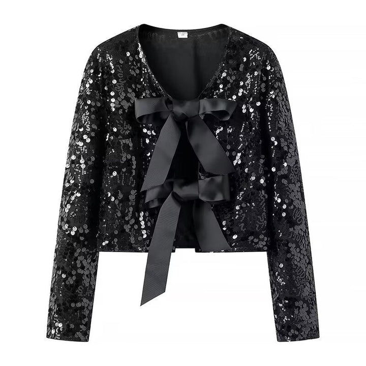 Dam Sequin Bolero jacka med dekorativ Satin Bows